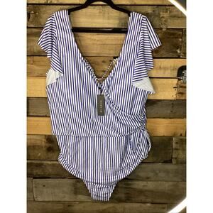 Tempt Me Blue And White Pinstripe One Piece Swimsuit Size 24W Plus Size